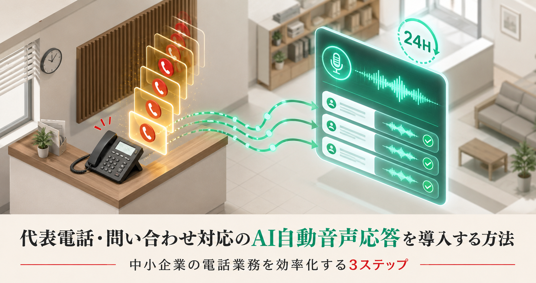 代表電話・問い合わせ対応のAI自動音声応答を導入する方法｜中小企業の電話業務を効率化する3ステップ