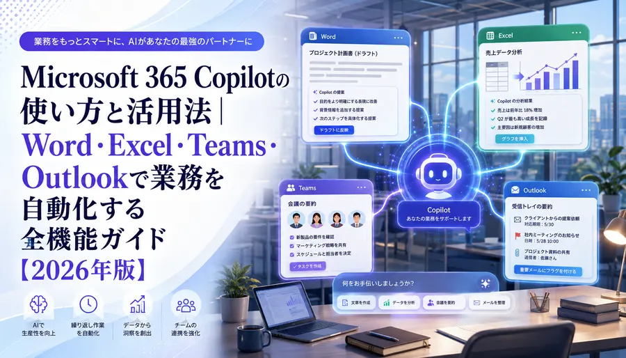 Microsoft 365 Copilotの使い方と活用法｜Word・Excel・Teams・Outlookで業務を自動化する全機能ガイド【2026年版】