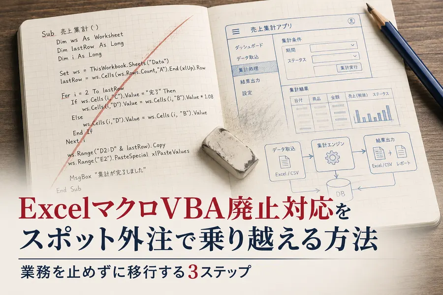ExcelマクロVBA廃止対応をスポット外注で乗り越える方法｜業務を止めずに移行する3ステップ